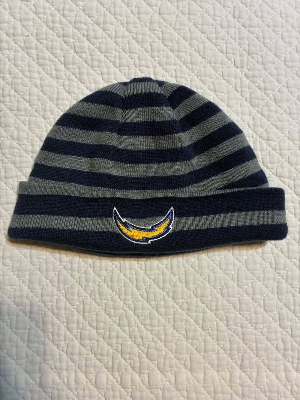 Children's Navy and Gray Striped Knit Beanie with LA Chargers logo